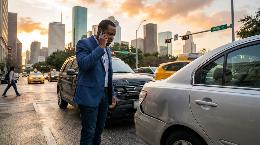 man in car accident in downtown houston