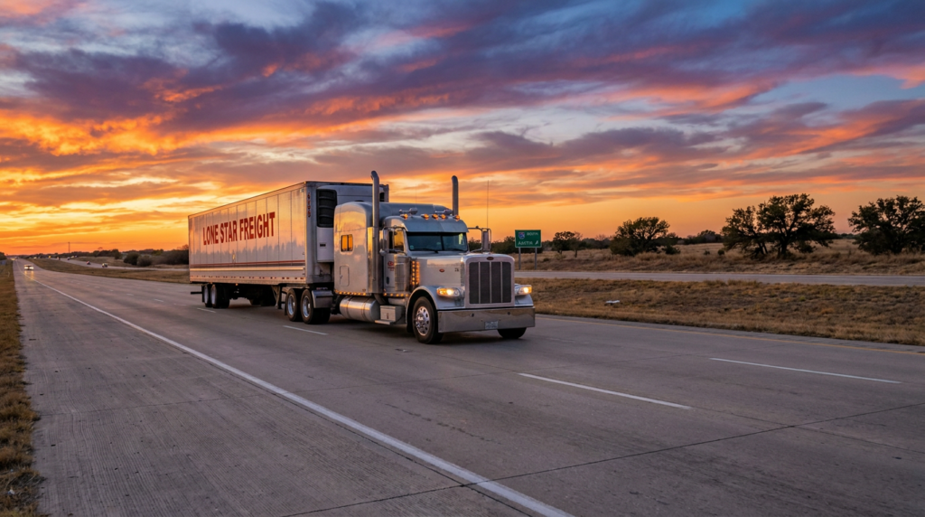 Commercial semi-truck on Texas interstate highway