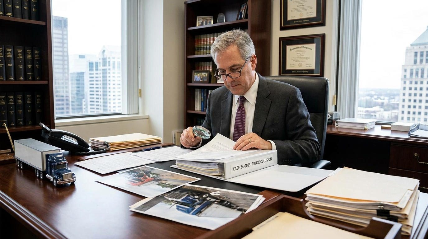 Truck accident attorney reviewing evidence Texas