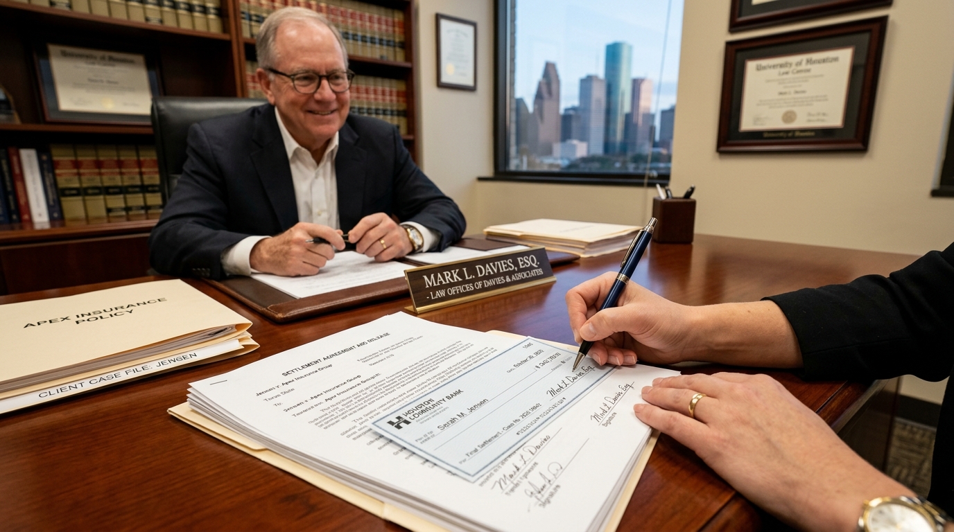 How Long Do Slip and Fall Settlements Take in Texas? Settlement documents and check being finalized at Houston Texas law office