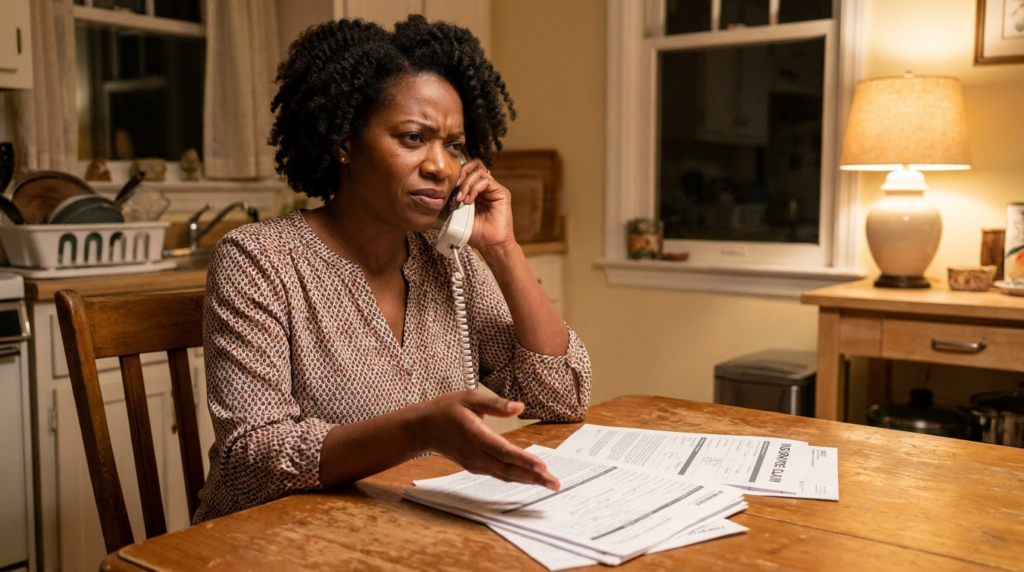 Black woman on phone with insurance adjuster after car accident