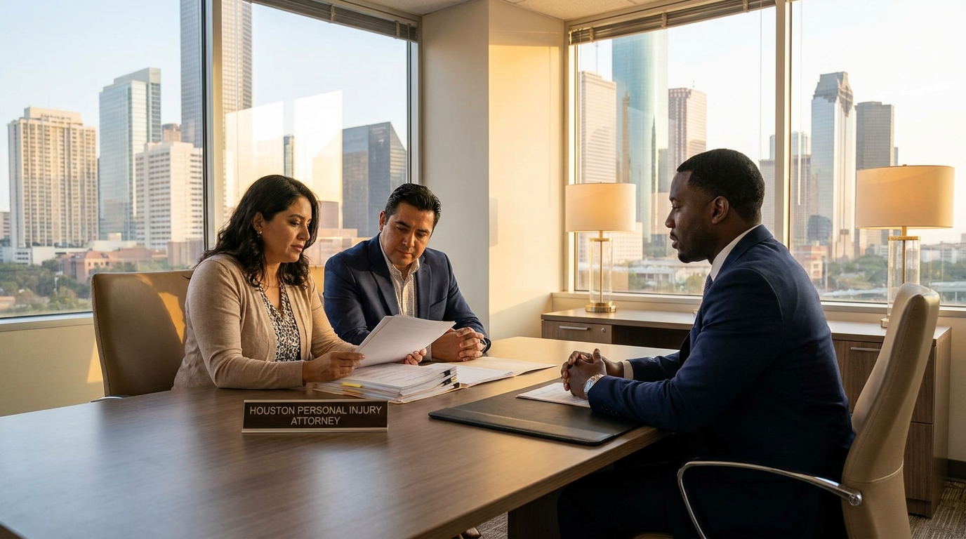 Houston personal injury attorney meeting with motorcycle accident client