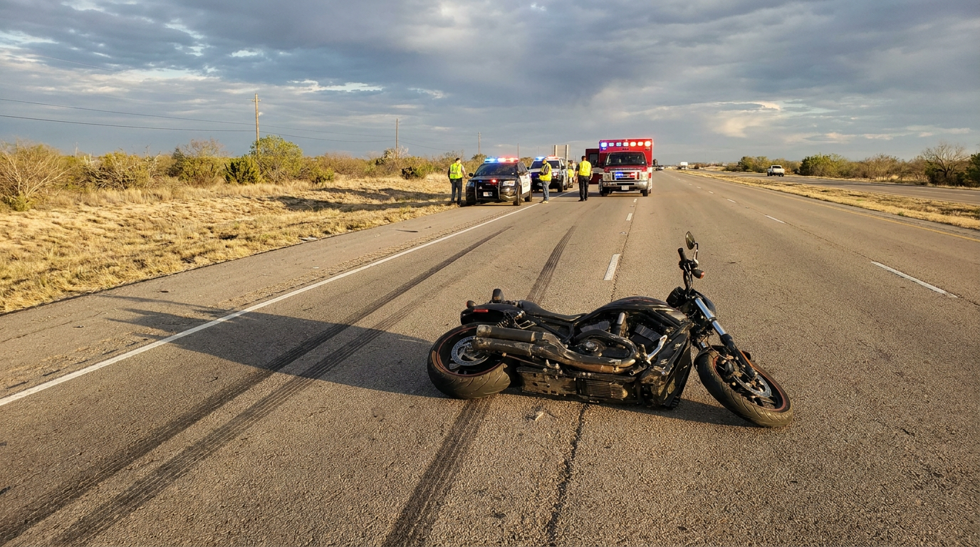 Motorcycle Accident in Texas: Rights, Deadlines, and the Bias That Could Kill Your Claim Damaged motorcycle on Texas highway after accident with emergency vehicles