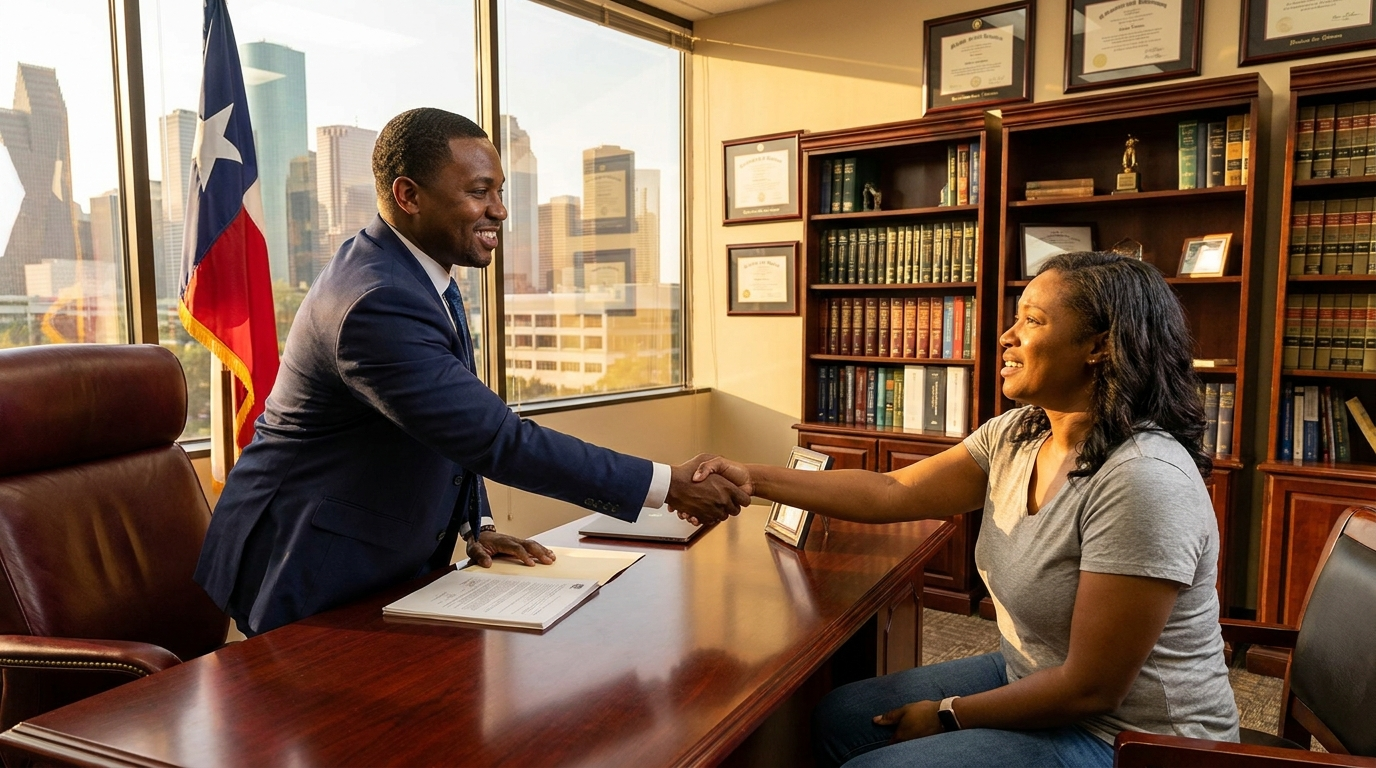 Personal injury attorney consulting with client at Houston Texas Legal Giants law office