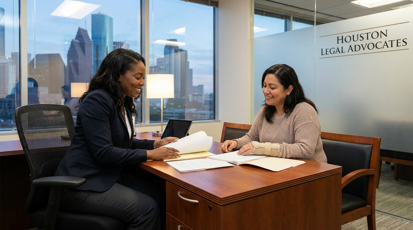 Attorney consulting with slip and fall client at Texas Legal Giants Houston