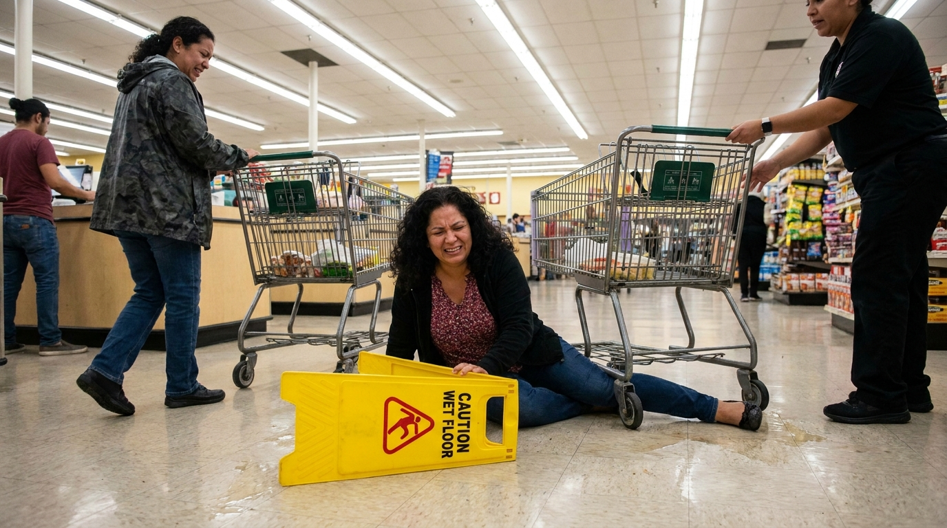 Houston slip and fall accident on wet grocery store floor