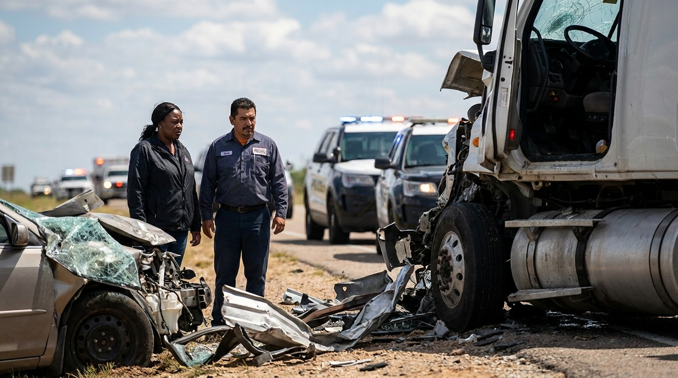 Truck accident aftermath on Texas highway