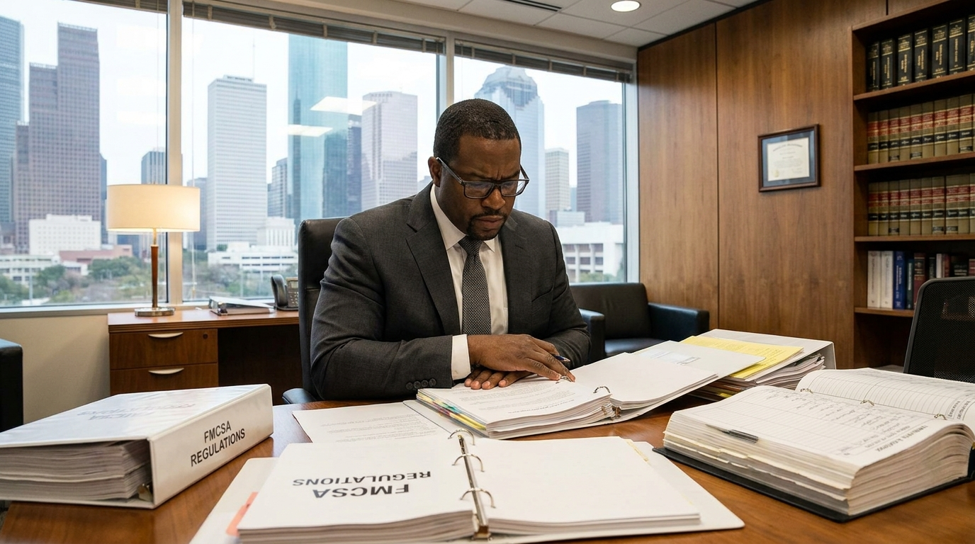 Houston truck accident attorney reviewing FMCSA trucking records