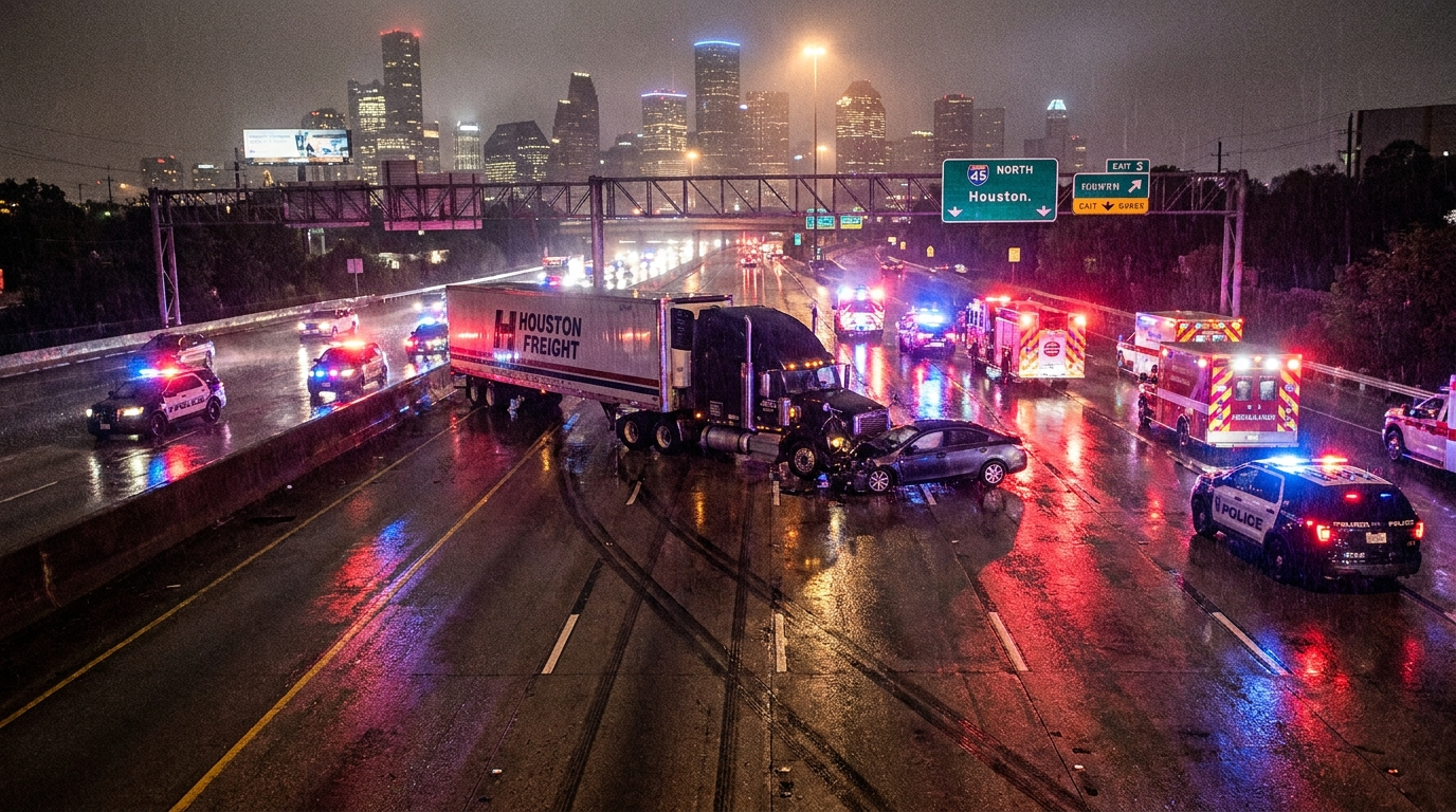18-wheeler semi-truck accident on Houston interstate highway