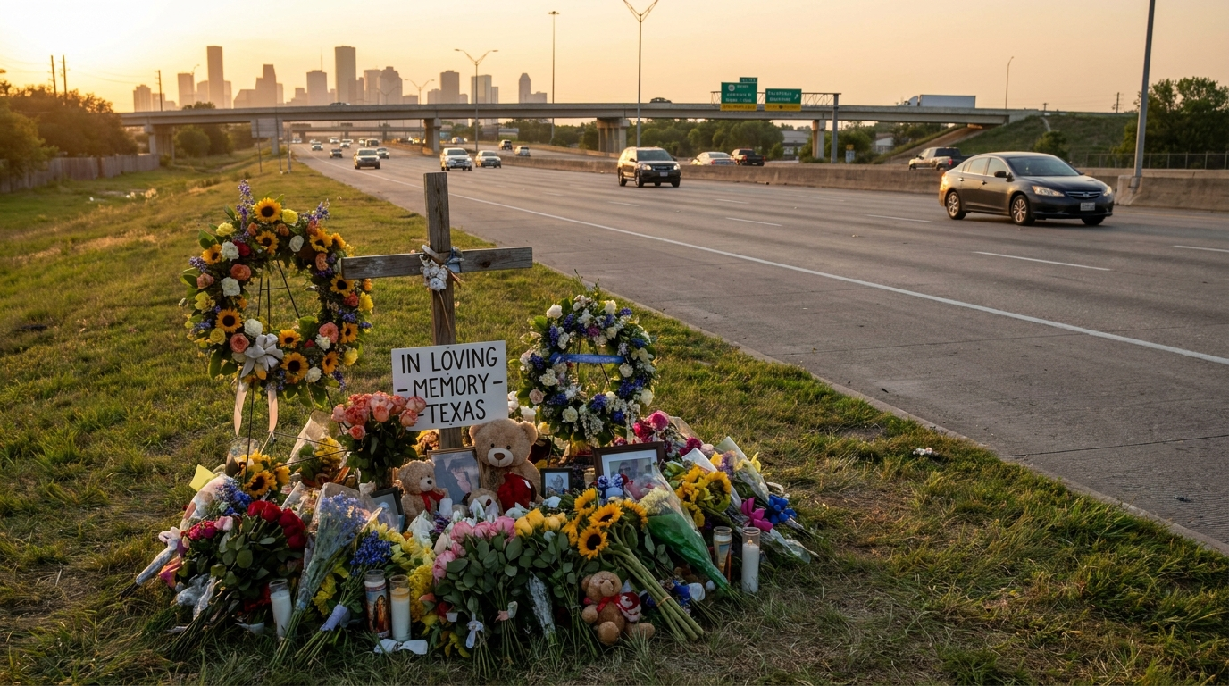 Roadside memorial for wrongful death victim in Houston Texas