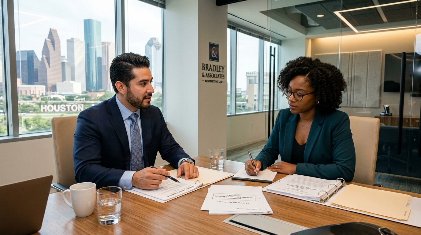 Attorney consulting with client on product liability case in Houston