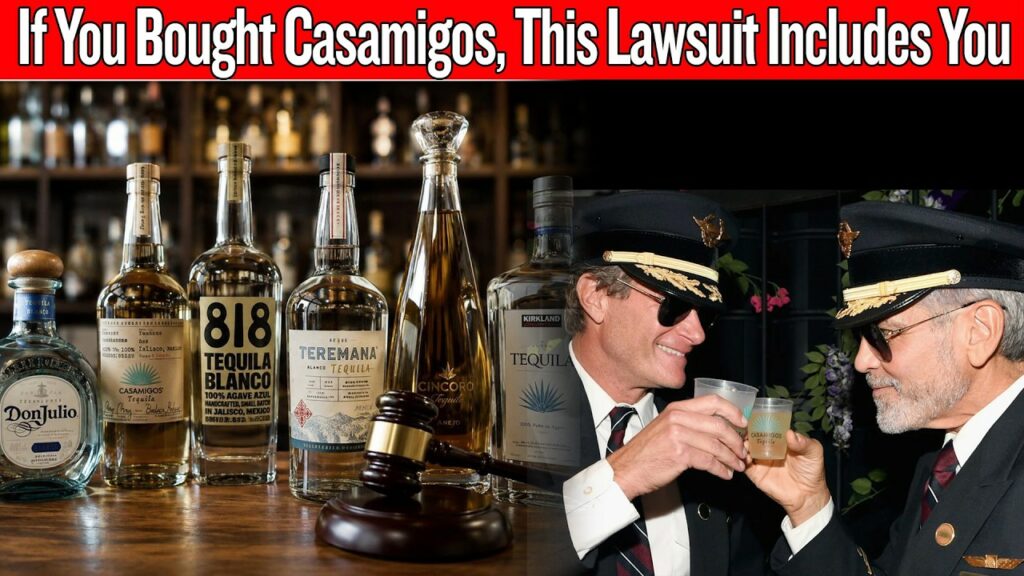 Casamigos and Don Julio tequila bottles with gavel — class action lawsuit