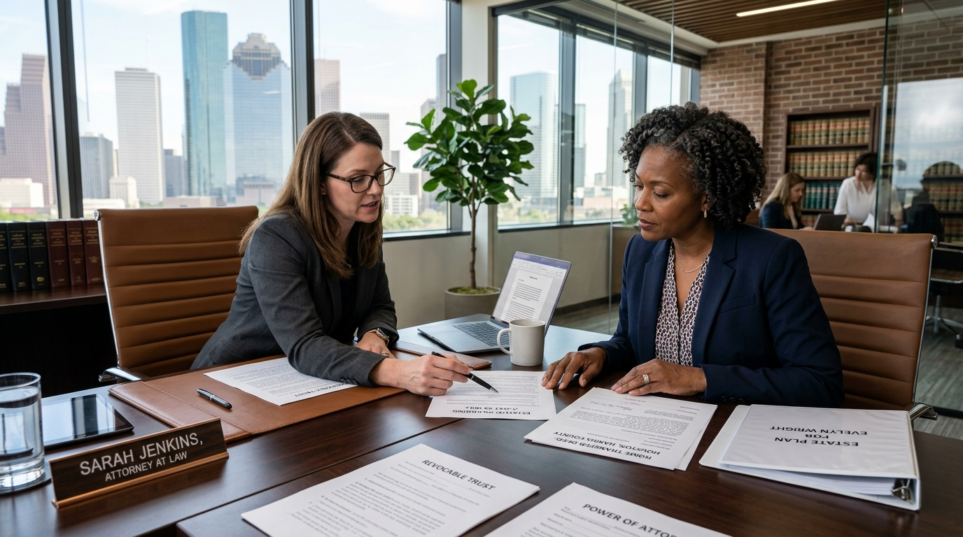 Transfer on Death Deed in Texas — Avoid Probate on Your Home Houston estate planning attorney reviewing Transfer on Death Deed with Texas homeowner
