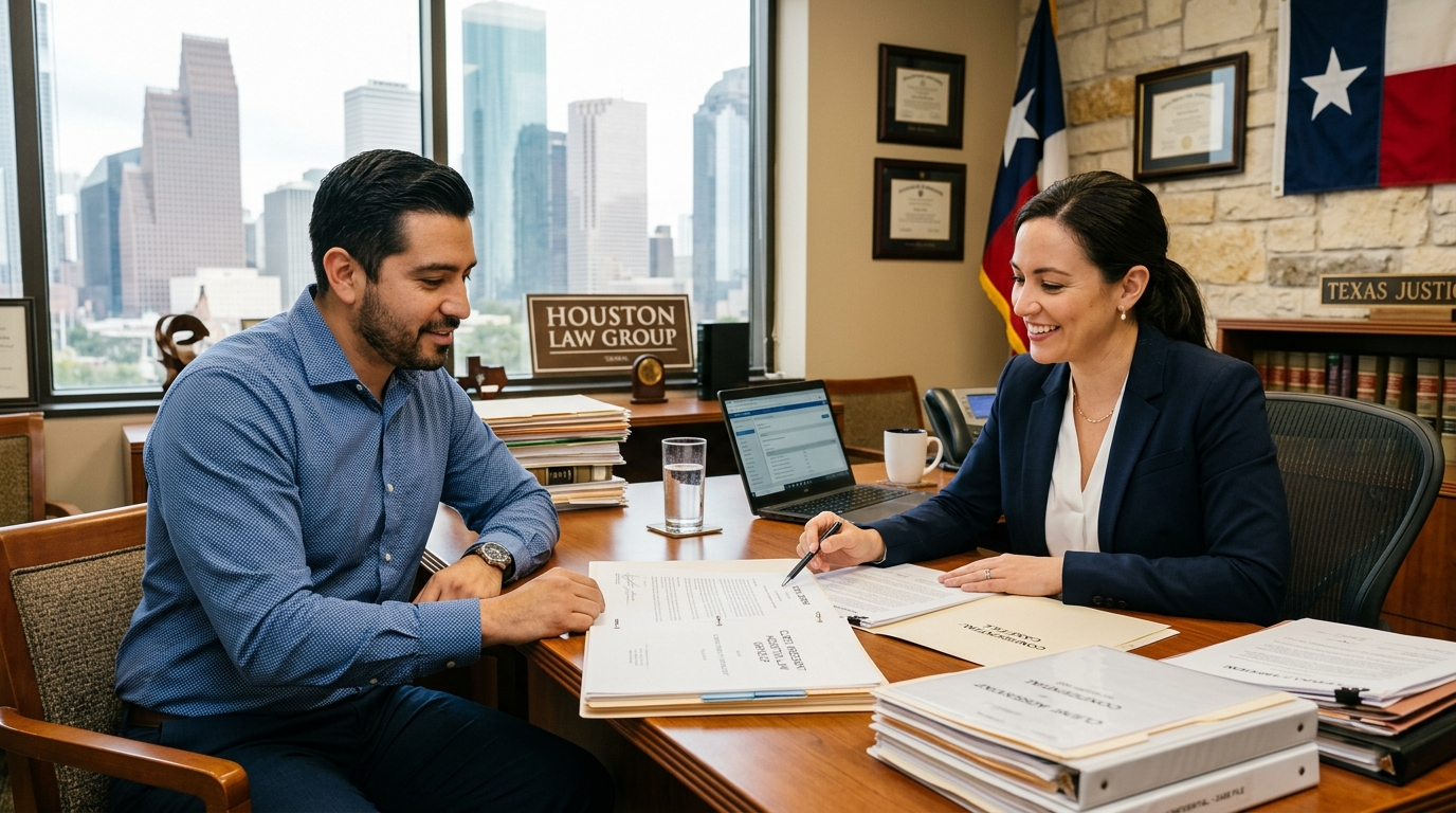 Workplace Accident Texas — Suing a Non-Subscriber Employer Hispanic injury victim consulting with Houston personal injury attorney