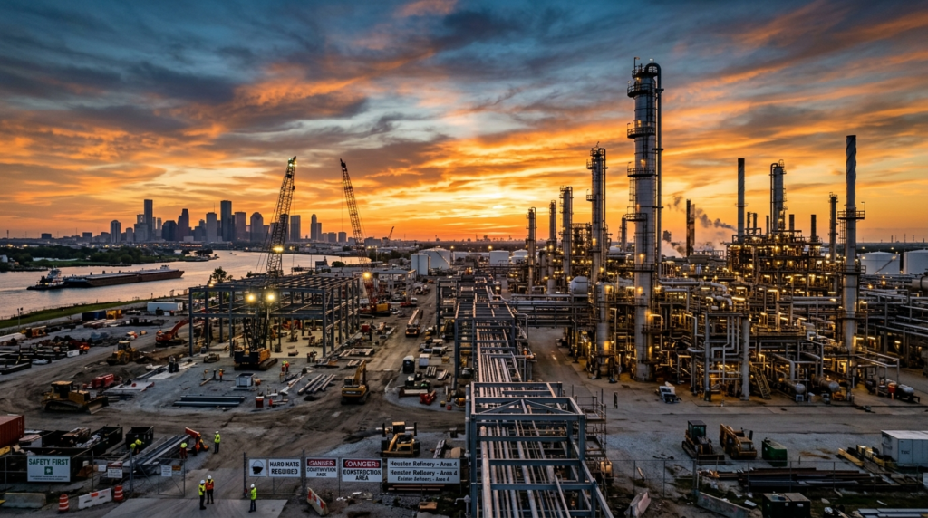 Houston industrial worksite exterior — workplace accident Texas non-subscriber employer