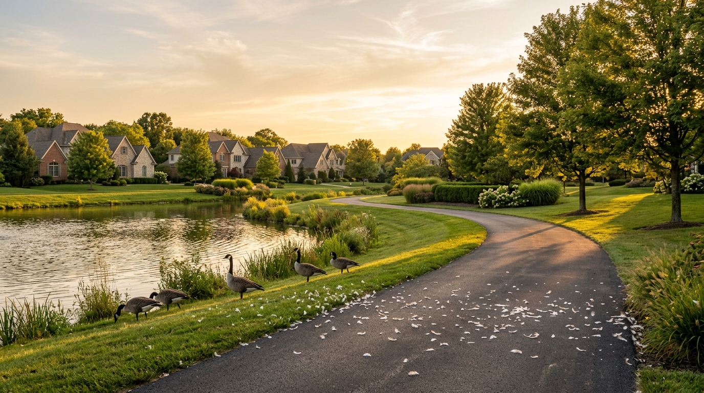 A 5-Year-Old Walked Half a Mile Alone. His Mom Got 6 Months and 7 Years on a Registry. Small child walking alone along a paved neighborhood trail beside a pond at golden hour