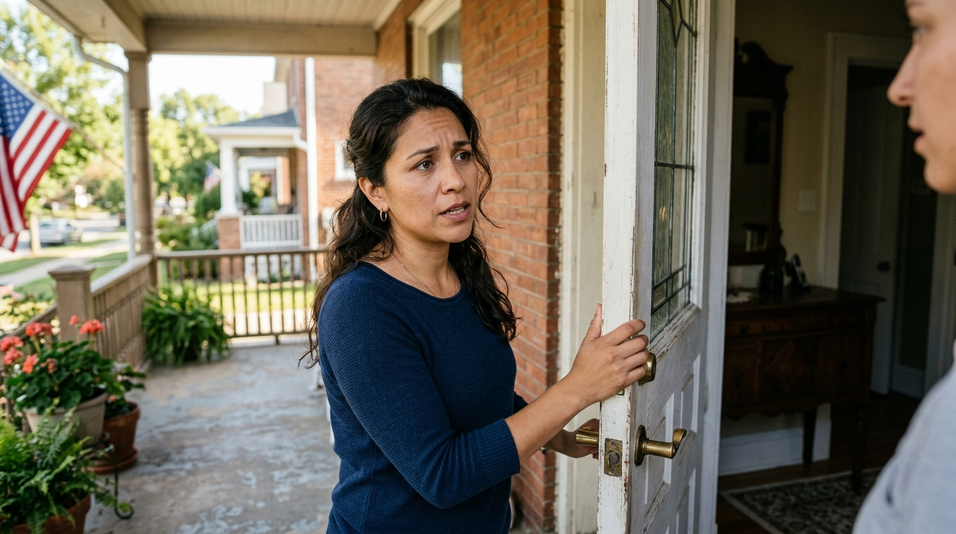 A 5-Year-Old Walked Half a Mile Alone. His Mom Got 6 Months and 7 Years on a Registry. Black Houston attorney explaining CPS investigation paperwork to a Hispanic mother at a kitchen table